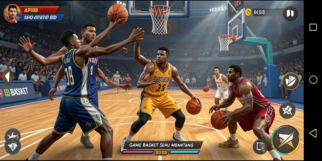 Antarmuka menarik dengan fungsi permainan basket yang intuitif.