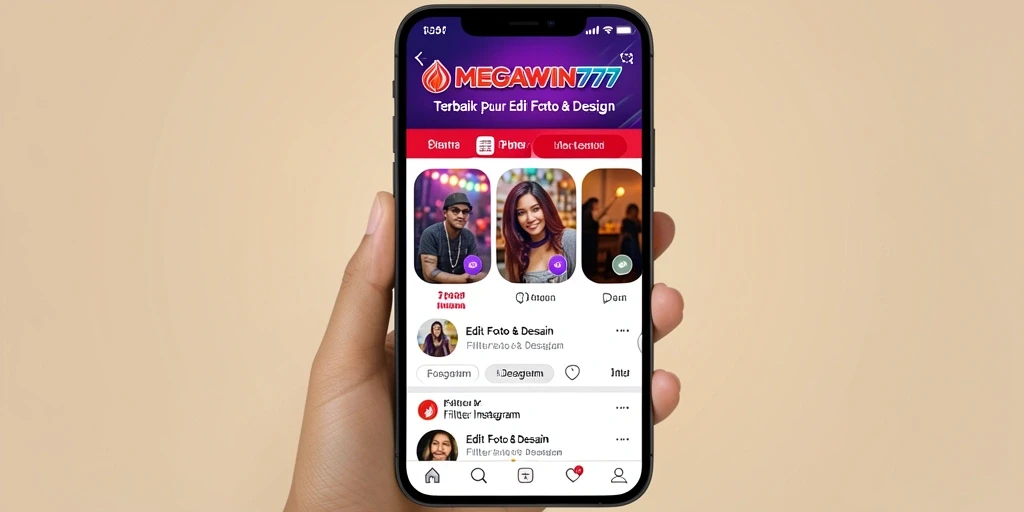 Antarmuka MEGAWIN777 dengan beragam filter Instagram yang menarik.