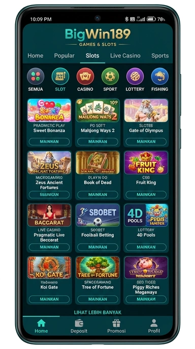 Tampilan katalog aplikasi bigwin189